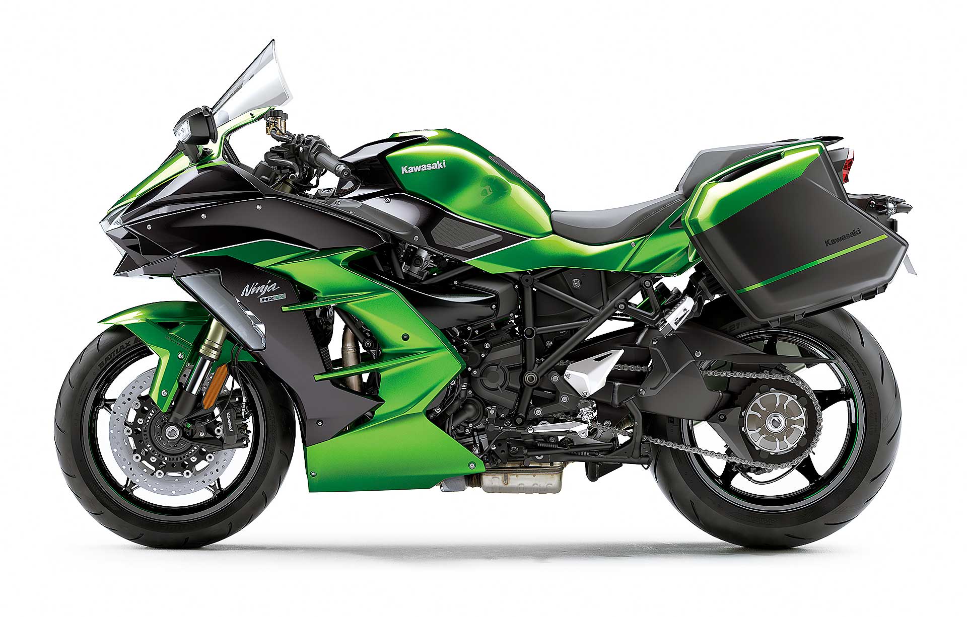 Kawasaki Ninja H2 SX laterale su sfondo biacno