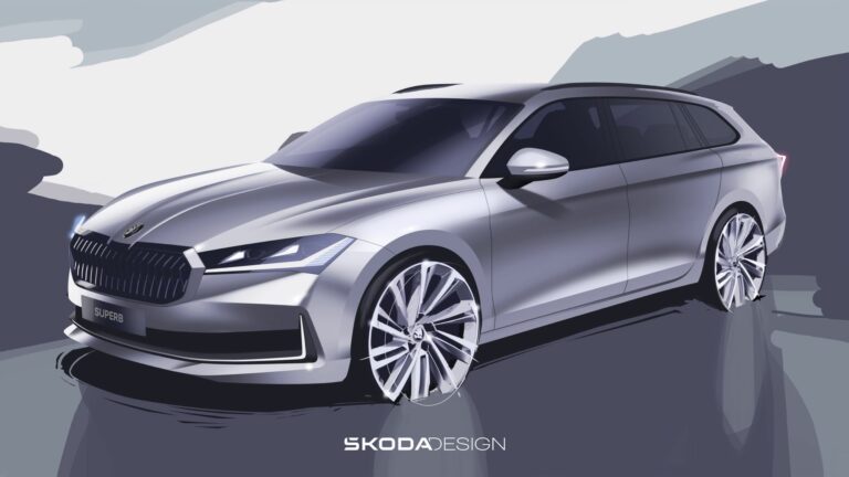 Skoda Superb Wagon 2024 bozzetto tre quarti anteriore