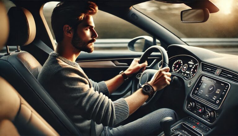 immagine generata da AI con un uomo al volante di un'auto